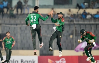 মন্থর পিচে রিশাদের নৈপুণ্যে উইন্ডিজকে উড়িয়ে দিল বাংলাদেশ